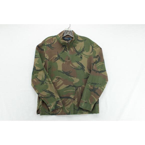 Polo Ralph Lauren Estate Rib 1/4 Zip Pullover Men's M Army Camo Stretch Sweater - Picture 1 of 7